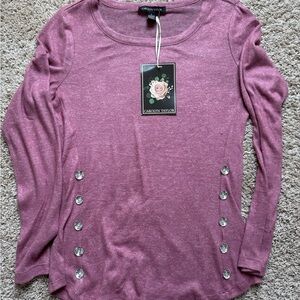 Carolyn Taylor Women's Mauve Blouse with Crystal Buttons